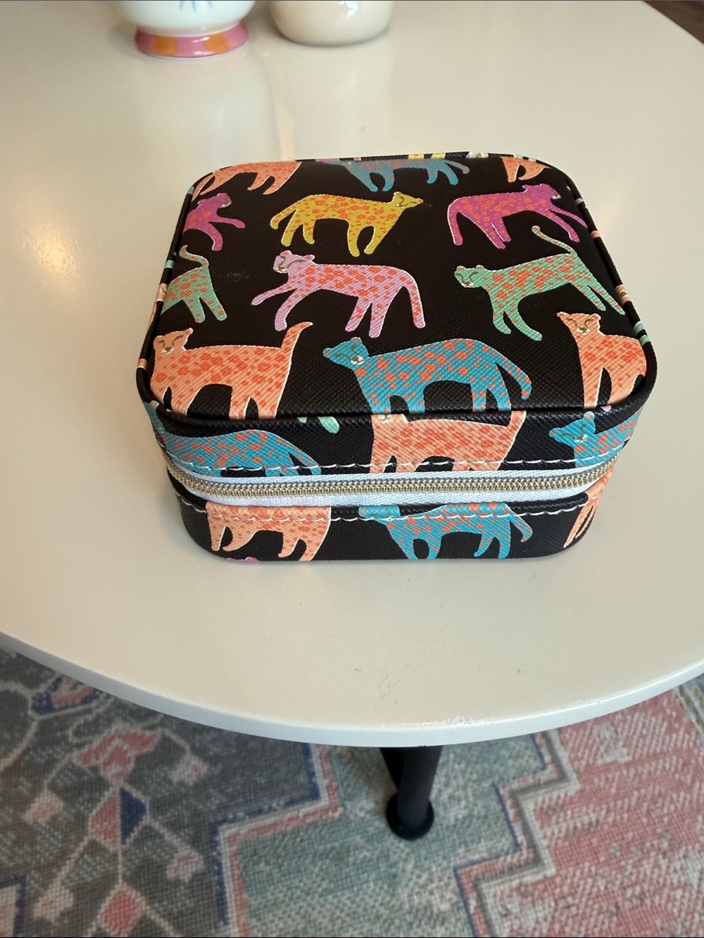 World Market Black Faux Leather Cats Travel Jewelry Box
